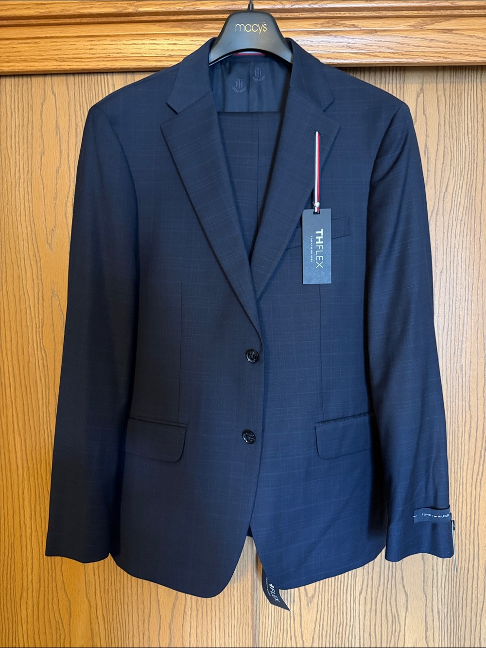 Tommy Hilfiger Men’ s Dark Navy Plaid Two-Button Suit Jacket & Pants.